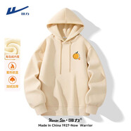 回力（Warrior）加絨加厚衛衣男女同款冬季寬松連帽外套情侶運動(dòng)套頭衫 淺米 XL