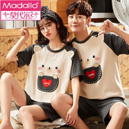 莫代爾情侶睡衣夏季棉卡通可愛(ài)短袖短褲兩件套薄款一男一女夫妻家居服 YW-DD2317 男L