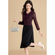 可蓓兒蕾絲拼接連衣裙女秋2025新款輕熟風(fēng)假兩件優(yōu)雅氣質(zhì)顯瘦中長(cháng)裙 3XL