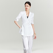 詩璐雅（SHILUYA）高端職業(yè)西裝套裝女外套夏季薄款2024新款醋酸緞面上衣輕奢感 白色國風單件上衣 S