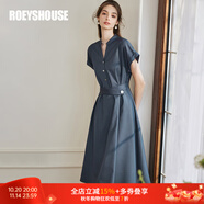 ROEYSHOUSE羅衣通勤顯瘦連衣裙女秋季新款優(yōu)雅簡約系帶大擺裙子10222 深藍(lán)色 L （建議拍前聯(lián)系客服確認(rèn)哦）
