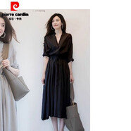 皮爾卡丹（pierre cardin）官方高端香云紗裙子真襯衫連衣裙女2025春夏新款氣質(zhì)女神長(cháng)裙復 品牌旗艦黑色 L 品牌旗艦