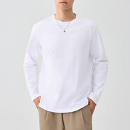 墨麥客（MMAICCO）男裝230g男士打底t恤秋冬精梳棉長(cháng)袖t新款2025秋打底衫恤男純色 白色 M