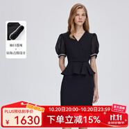 Scofield假兩件連衣裙泡泡袖鑲鉆石裝飾黑色長(zhǎng)裙夏季新款 黑色 M 165