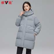 雅鹿冬季羽絨服女士中長(zhǎng)款時(shí)尚冬裝連帽加厚派克服韓版外套女裝 灰藍(lán)色 L 165