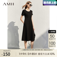 AMII法式復古a字連衣裙女年夏季新款赫本風顯瘦圓領修身裙子 黑色 （建議拍大一碼） M 160/84A