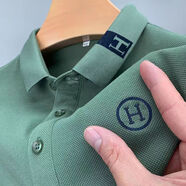 海瀾夏季男士短袖T恤衫中青年刺繡翻領(lǐng)大碼POLO衫男裝 H01綠色  XL (175)