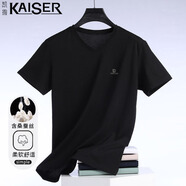 凱撒短袖T恤男士V領(lǐng)夏季含桑蠶絲薄款上衣KS014 黑色 185/100A 