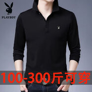 花花公子（PLAYBOY ESTABLISHED 1953）加大碼男裝長(cháng)袖POLO衫秋季胖子純色t恤翻領(lǐng)中青年上衣服 黑色 2013（薄款） M 165/M (建議100-125斤)