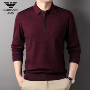 FALAMONE阿瑪尼長袖T恤男士秋冬新款商務(wù)休閑翻領(lǐng)加絨加厚保暖Polo衫 6613紅色 M 體重100-120斤