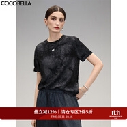 COCOBELLA水墨扎染褶皺短袖T恤金屬標圓領(lǐng)休閑通勤半袖TS0067 水墨藍 L