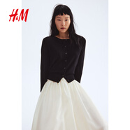 H&M【徐若晗同款】女裝毛針織衫秋慵懶短款打底衫m(xù)iu系薄開(kāi)衫0579541 黑色001 M 165/96