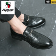 西域駱駝（VANCAMEL）商務(wù)正裝套腳一腳蹬新郎伴郎結(jié)婚鞋布洛克英倫內(nèi)增高德比鞋 5776黑色(增高款) 40