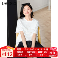 LAGOGO重工釘珠圓領(lǐng)T恤女拉谷谷2025年春夏新款時(shí)尚通勤短袖上衣 本白色 L