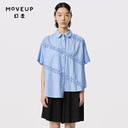 幻走（MOVEUP）2024夏季新款.FUN系列趣味木耳花邊設計師中長(cháng)款襯衫女 晴空藍 L
