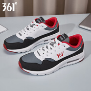 361°男鞋運動(dòng)鞋秋冬季新款氣墊跑步鞋男士減震防滑革面休閑鞋跑鞋子 361度/白宇宙灰革面  44