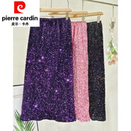皮爾卡丹（pierre cardin）絲絨亮片半身裙女裝春季設計感開(kāi)叉中長(cháng)氣質(zhì)裙顯瘦高腰裙針織 紫色【帶內襯不扎身】 XXS