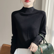 閱櫻針織衫女秋冬25新款女裝韓版純色顯瘦半高領(lǐng)套頭毛衣女內搭打底衫 黑色 L
