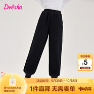 笛莎（DEESHA）童裝女童加絨褲子2025秋冬新款女孩保暖甜美基礎百搭休閑束腳褲 黑色 120