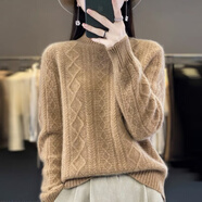 Amerpin國際一線品牌羊絨衫女100%山羊絨半高領(lǐng)螺紋花加厚毛衣寬松打底衫 金駝色（國際倉發(fā)貨+禮盒） 2XL 130-140斤