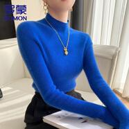 羅蒙100%純山羊絨衫女秋冬加厚半高領(lǐng)修身套頭毛衣無縫毛衣針織打底衫 克萊因藍(lán) M