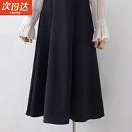 JIOESC黑色半身裙西裝裙職業(yè)簡(jiǎn)約女高腰顯瘦垂感通勤中長(zhǎng)款a字裙大擺裙 黑色 L【100-120斤】