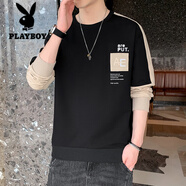 花花公子（PLAYBOY）高端男士長(cháng)袖t恤潮流寬松潮牌2025年新款體恤春秋季上衣服衛衣 WE1106黑色 M 約80-100斤可穿
