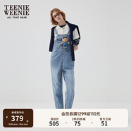 Teenie Weenie【天絲混紡】小熊女秋季元?dú)鈺r(shí)尚牛仔連體長褲背帶褲 中藍(lán)色 L (170)
