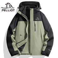 伯希和戶外三合一情侶沖鋒衣防防水可拆卸登山服風(fēng)衣寬松外套男女同款 軍綠色 4XL（建議175-190斤）