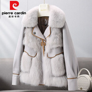 皮爾卡丹（pierre cardin）狐貍毛皮草女士外套時(shí)尚冬季新時(shí)尚羽絨派克服麂皮絨潮流顯瘦女裝 淺灰色 L 110-125