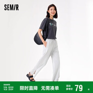 森馬休閑褲女涼感闊腿褲顯瘦慵懶夏字母開叉垂感長褲109324127002