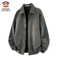 溥畔PaulFrank/大嘴猴美式覆古夾克男士2025新款秋季寬松翻領(lǐng)休閑外套 深灰色[官方正品] M[建議95-110斤] 均碼