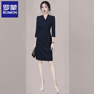 羅蒙（ROMON）時(shí)尚職業(yè)氣質(zhì)女神范優(yōu)雅裙女小眾通勤夏季女裝短袖工裝連衣裙 藍(lán)色八分 S