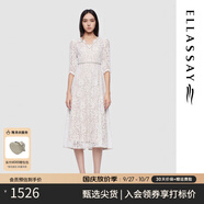 歌力思（ELLASSAY）2025早春新款高貴典雅睫毛蕾絲棉感中長(cháng)款連衣裙女EWU361Y00700 純凈白 L