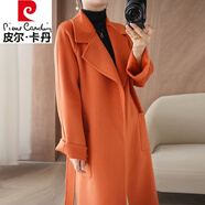 皮爾卡丹（pierre cardin）品牌女裝2025秋冬高端雙面羊絨大衣女中長(cháng)款韓版新品羊毛呢外套 橙色 【同款】 M 118-138斤