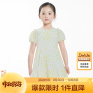 笛莎（DEESHA）童裝女童連衣裙2024夏季兒童泡泡袖棉布裙 米色印花  165 