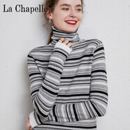 拉夏貝爾（La Chapelle）高領(lǐng)羊毛打底衫長(zhǎng)袖薄款2023秋冬季堆堆領(lǐng)寬松條紋針織毛衣女 純100自動(dòng)發(fā)熱灰色 純100自動(dòng)發(fā)熱S