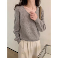 KAISENSHI鄂爾多斯市產(chǎn)歐洲站U領(lǐng)羊絨針織衫女厚毛衣秋冬寬松慵懶短款打底 產(chǎn)自鄂爾多斯市灰色 S