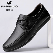 富貴鳥(niǎo)男鞋秋季新款男士休閑鞋子真皮透氣軟皮軟底時(shí)尚透氣百搭駕車(chē)鞋男 蘇國輝黑色FG1898 36