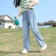 歐穎慕女童運動套裝夏裝潮中大童女裝夏季9兒童T恤牛仔褲兩件套女孩衣服 藍色(褲子) 160cm(160cm)