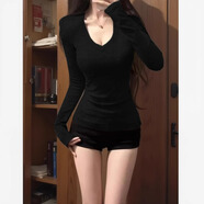 FOX.G德絨打底衫女V領(lǐng)黑色長(cháng)袖t恤2025秋冬新款內搭衣服女裝上衣可外穿 V領(lǐng)德絨打底衫黑色 S 【建議100斤以?xún)取?
                                         title=