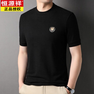 恒源祥（HYX）高端圓領(lǐng)德絨短袖T恤男春秋冬加厚款休閑運動(dòng)上衣半袖衛衣打底衫 黑色 M 165M