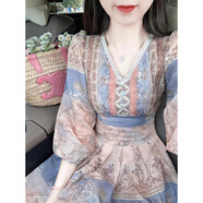 燕潯茶歇法式連衣裙女夏季2024新款高級感氣質(zhì)收腰顯瘦海邊度假長(cháng)裙子 圖片色 M (建議95-110斤)