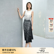 顏域撞色拼接夏季連衣裙女2025新款高級(jí)感獨(dú)特設(shè)計(jì)感過膝氣質(zhì)長(zhǎng)裙 黑白花 L