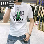 JEEP SPIRIT歐洲站新款短袖t恤男個性韓版潮流百搭修身印花上衣白色純棉男裝 雪白色 標準版型 S