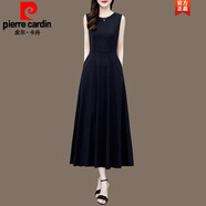 皮爾卡丹（pierre cardin）2024夏季新款氣質(zhì)小黑裙中長款無袖修身顯瘦黑色雪紡連衣裙夏針織 長*款 L 約105-115斤