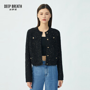 深呼吸DEEP BREATH女裝復古蔥紗小香風針織開衫女A400677 黑金 M (3碼)