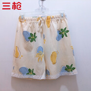 三槍女士夏季睡褲純棉休閑時(shí)尚印花蕾絲邊薄款透氣高腰短褲家居褲 芒果心情 L （165/90)