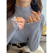 歐芙倫針織衫女打底衫秋冬季女裝毛衣女半高領(lǐng)百搭套頭修身純色女士上衣 藍色 均碼 80-130斤穿