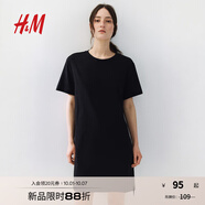 H&M女裝連衣裙秋季純棉圓領(lǐng)短袖簡約休閑舒適T恤式連身裙1278156 黑色 M 165/96